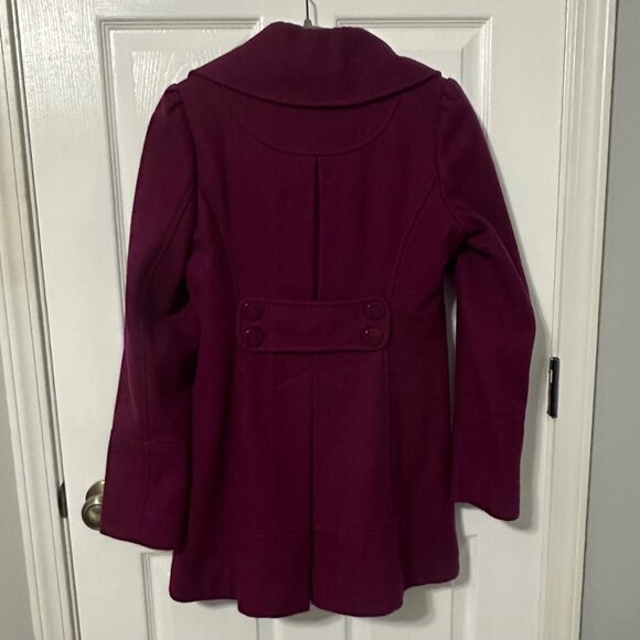 Guess Fuchsia Wool Pea Coat, Jacket, Button Detail, Fully Lined, Pink Purple - Picture 2 of 9